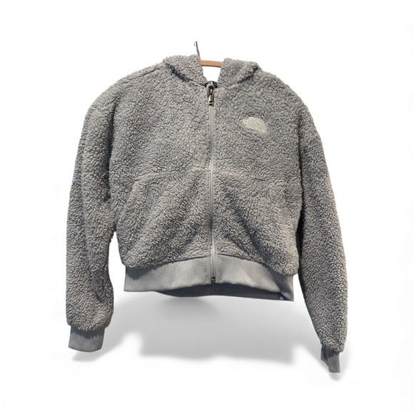 Gray Sherpa Zip-Up Hoodie Girls Northface. Gray/blue L-12 - Picture 1 of 5